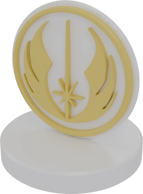 Biało-żółty emblemat Jedi na białej podstawie